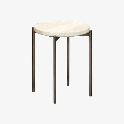 Barker and Stonehouse Ryde Low Dark Travertine Garden Side Table, Round, Neutral | Barker & Stonehouse