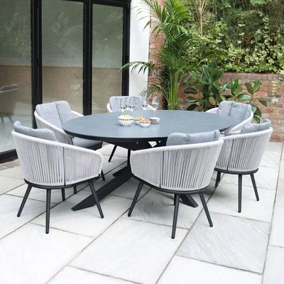 Dunelm A.Mir Aspen Ceramic Top Outdoor Dining Table with 6 Rope Chairs