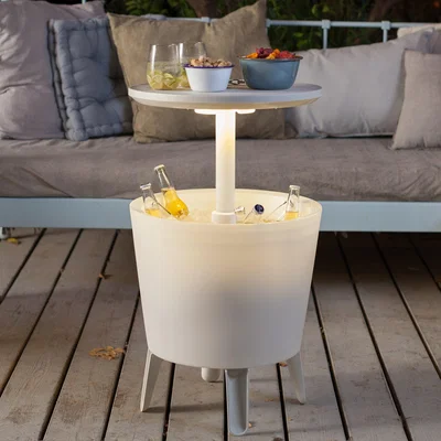 Dunelm Keter Cool Bar Ice Bucket Table with Lights Cream