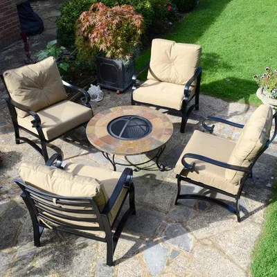 Dunelm Byron Manor Baltimore Round Firepit Coffee Table with 4 Westfield Lounge Chairs