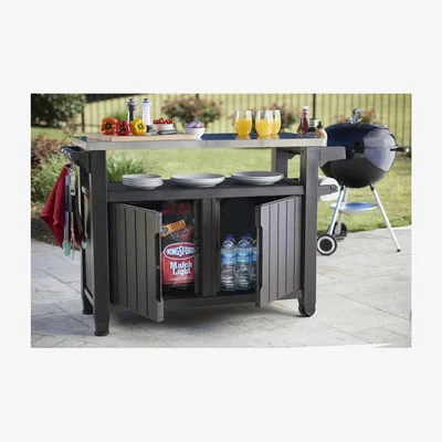 Furniture123 Black Double BBQ Table with Wheels - Keter