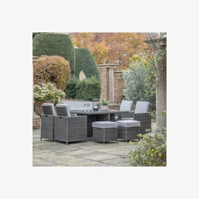 John Lewis Gallery Direct Adford 8-Seater Height Adjustable Cube Square Garden Dining Table & Chairs Set, Grey