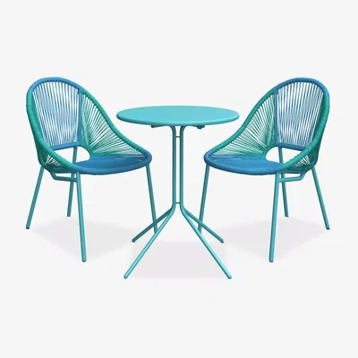 John Lewis John Lewis & Partners Salsa 2-Seater Round Garden Bistro Table & Chairs Set, Teal/Aegean