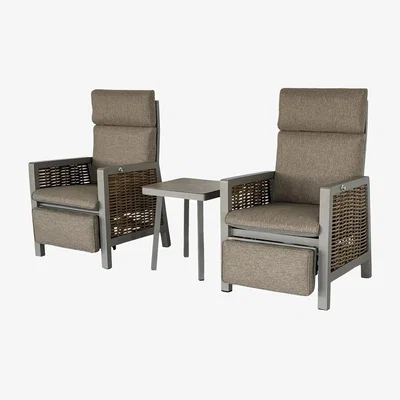 John Lewis LG Outdoor Havana 2-Seater Square Garden Side Table & Reclining Chairs Set, Natural