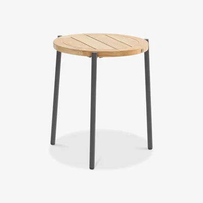 John Lewis 4 Seasons Outdoor Yoga Round Garden Side Table, 45cm, FSC-Certified (Teak Wood), Natural/Anthracite