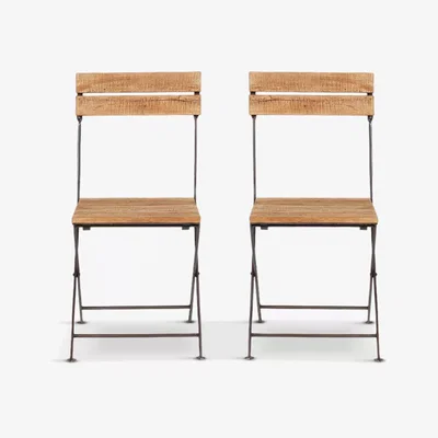 John Lewis Nkuku Rishikesh Folding Iron & Reclaimed Wood Garden Bistro Chair, Brown/Natural
