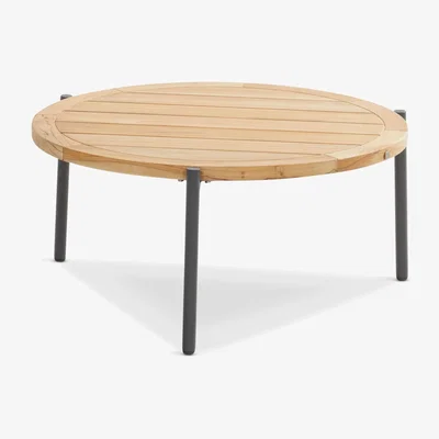 John Lewis 4 Seasons Outdoor Yoga Round Garden Coffee Table, 73cm, FSC-Certified (Teak Wood), Natural/Anthracite