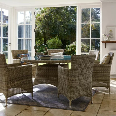 John Lewis John Lewis Dante 6-Seat Round Glass Top Garden Dining Table