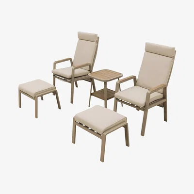 John Lewis LG Outdoor Sorrento 2-Seater Square Garden Side Table & Reclining Chairs with Footstools Set