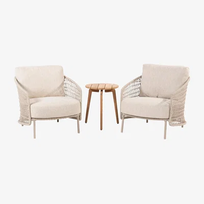 John Lewis 4 Seasons Outdoor Puccini & Zucca 2-Seater Garden Side Table & Lounge Chairs Set, Latte/Teak