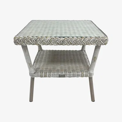 John Lewis Daro Cebu Glass Top Square Garden Side Table, Antique White Wash