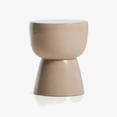Kave Home Mesquida outdoor side table in ceramic with glazed ecru finish Ø 36cm