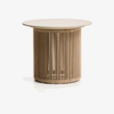 Kave Home Orosei outdoor side table in aluminium and ecru rope cord Ø 55cm