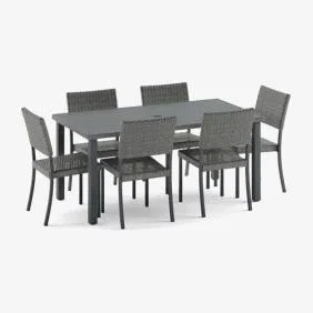 Marks & Spencer M&S Adelaide 6 Seater Rattan Effect Garden Table & Chairs - Grey, Grey