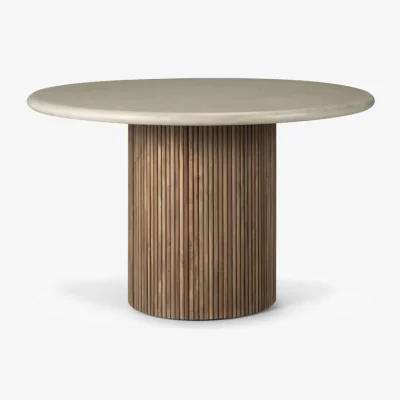Made in Design Roller Max Outdoor Round table stone grey / Ø 125 cm - Recycle concrete &amp; Teak - Ethnicraft