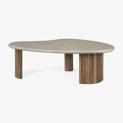 Made in Design Boomerang Outdoor Coffee table stone / 126 x 74 x H 40 cm - Recycle concrete & Teak - Ethnicraft