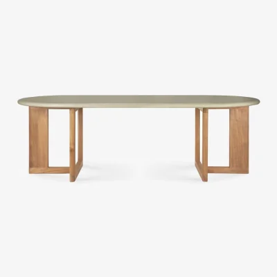 Made in Design Trestle Oval table stone grey / 240 x 110 cm - Recycle concrete &amp; Teak - Ethnicraft