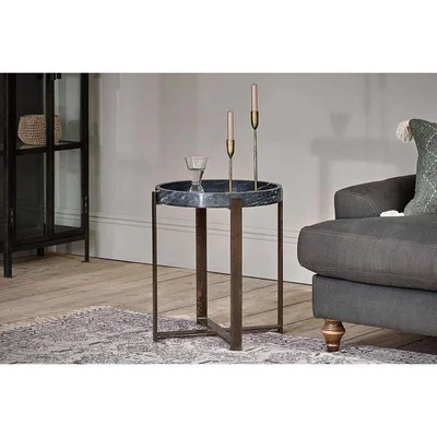 Nkuku Nkuku Medela Marble & Iron Side Table | Furniture | Charcoal