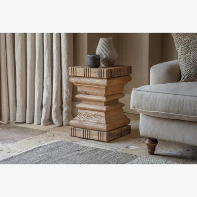 Nkuku nkuku Disha Carved Mango Wood Side Table | Tables | Natural