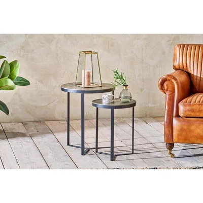 Nkuku Nkuku Maba Nesting Side Tables Set Of 2 | Furniture | Gold | Small 45 x 36 cm (Diameter)/Large 54 x 46 cm (Diameter)