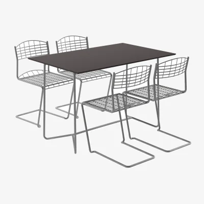 Nordic Nest Grythyttan Stålmöbler High tech table 110 cm + 4 High tech chairs black-hot-dip galvanized