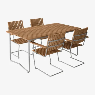 Nordic Nest Grythyttan Stålmöbler Bovik table + 4 chairs teak-hot-dip galvanized frame