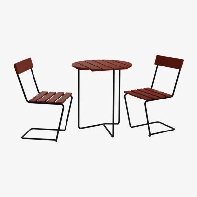 Nordic Nest Grythyttan Stålmöbler Table 6B table + 2 Chair 1 dark red oak-black frame