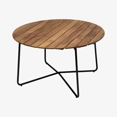 Nordic Nest Grythyttan Stålmöbler 9A dining table Untreated teak-black Ø120 cm