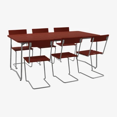 Nordic Nest Grythyttan Stålmöbler B31 table 170 cm + 6 Chair 1 dark red-hot-dip galvanized frame