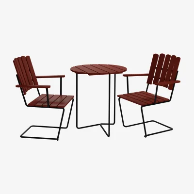 Nordic Nest Grythyttan Stålmöbler Table 6B table + 2 A2 armchairs dark red oak-black