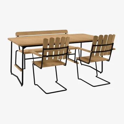 Nordic Nest Grythyttan Stålmöbler B31 table 170 cm + 2 A2 armchairs + 3 seater sofa oiled oak-black frame