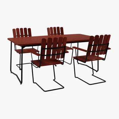 Nordic Nest Grythyttan Stålmöbler B31 table 170 cm + 4 A2 armchairs dark red oak-black frame