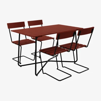 Nordic Nest Grythyttan Stålmöbler B25A table + 4 Chair 1 dark red oak-black frame