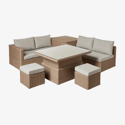 OKA OKA, Carrillo Storage Coffee Table Set - Off White, Garden Sets, Glass/Wood