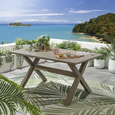 Quatropi Modern 6 Seat Outdoor Garden Dining Table Cross X-Leg Metal Beige 160cm