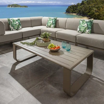Quatropi Modern Aluminium Metal Outdoor Garden Coffee Table Beige 140x72cm