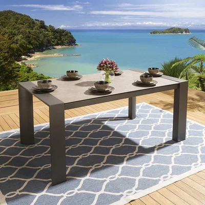 Quatropi Quatropi Metal Garden Table Brown Taupe Ceramic Top 180cm Ã— 100cm