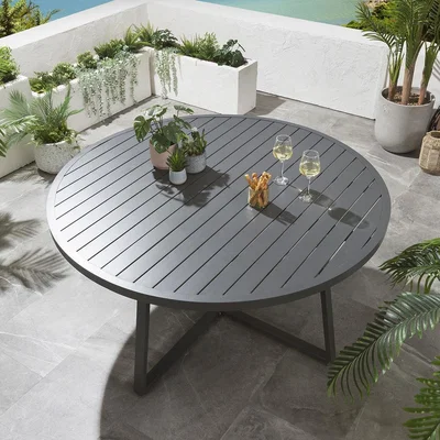 Quatropi Round Large 6 Seater Garden Dining Table Premium Grey Aluminium 150cm