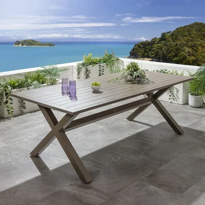 Quatropi Modern 8 Seat Outdoor Garden Dining Table Cross X-Leg Metal Beige 220cm