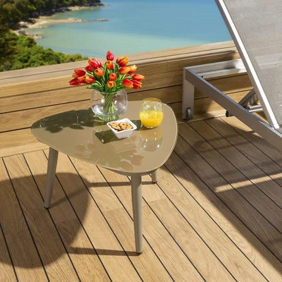 Quatropi Luxury Outdoor Garden Side Table Aluminium With Glass Top Brown