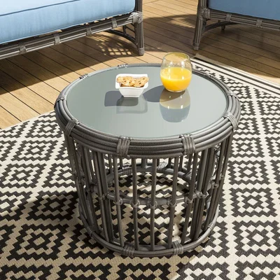 Quatropi Luxury Outdoor Garden Patio Beach Club End Table Grey Glass