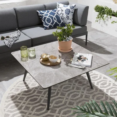 Quatropi Modern Outdoor Garden Square Coffee Table Aluminium Grey Ceramic 90cm