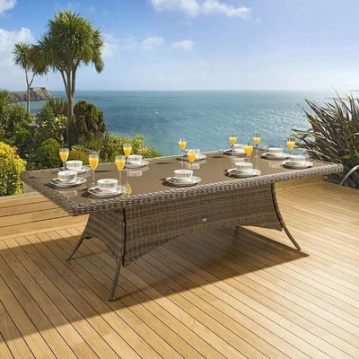 Quatropi Quatropi 10 Seater Premium Rattan Glass Top Garden Dining Table | Brown 250cm × 120cm