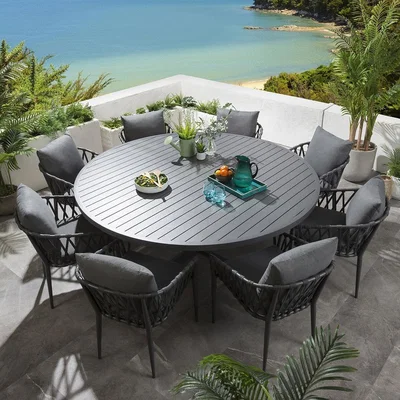Quatropi Large Round Outdoor Dining Set 8 Seater Grey Garden Table and Chairs