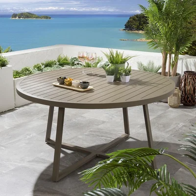 Quatropi Round Large 6 Seater Garden Dining Table Premium Beige Aluminium 150cm