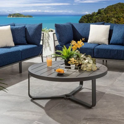 Quatropi Cleo Large Round Outdoor Garden Coffee Table Grey Aluminium 102cm