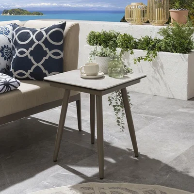 Quatropi Premium Small Outdoor Garden Side End Coffee Table Beige Ceramic 45cm