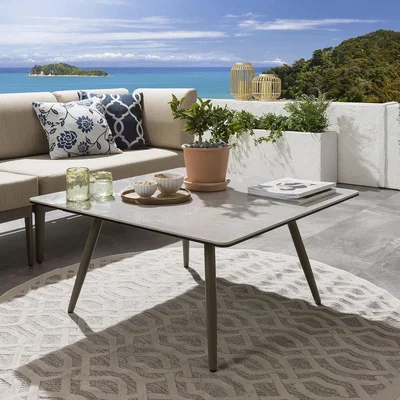 Quatropi Modern Outdoor Garden Square Coffee Table Aluminium Beige Ceramic 90cm
