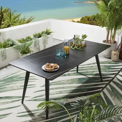 Quatropi Outdoor Dining Table 180cm Grey - 6 Seater Garden Table Ceramic Marble