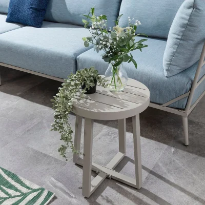 Quatropi Sun Round Aluminium Outdoor Garden Side Table Almond Grey 40cm
